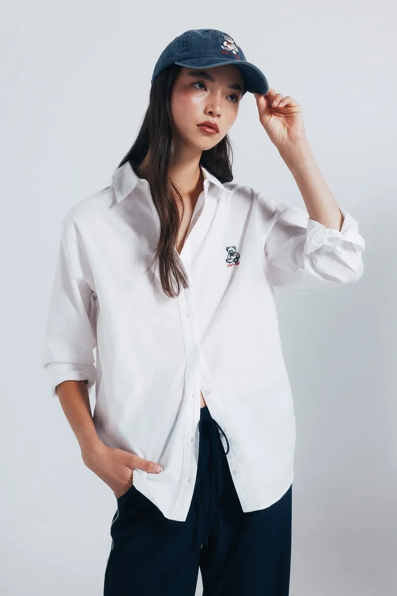 Oversized bear embroidered shirt