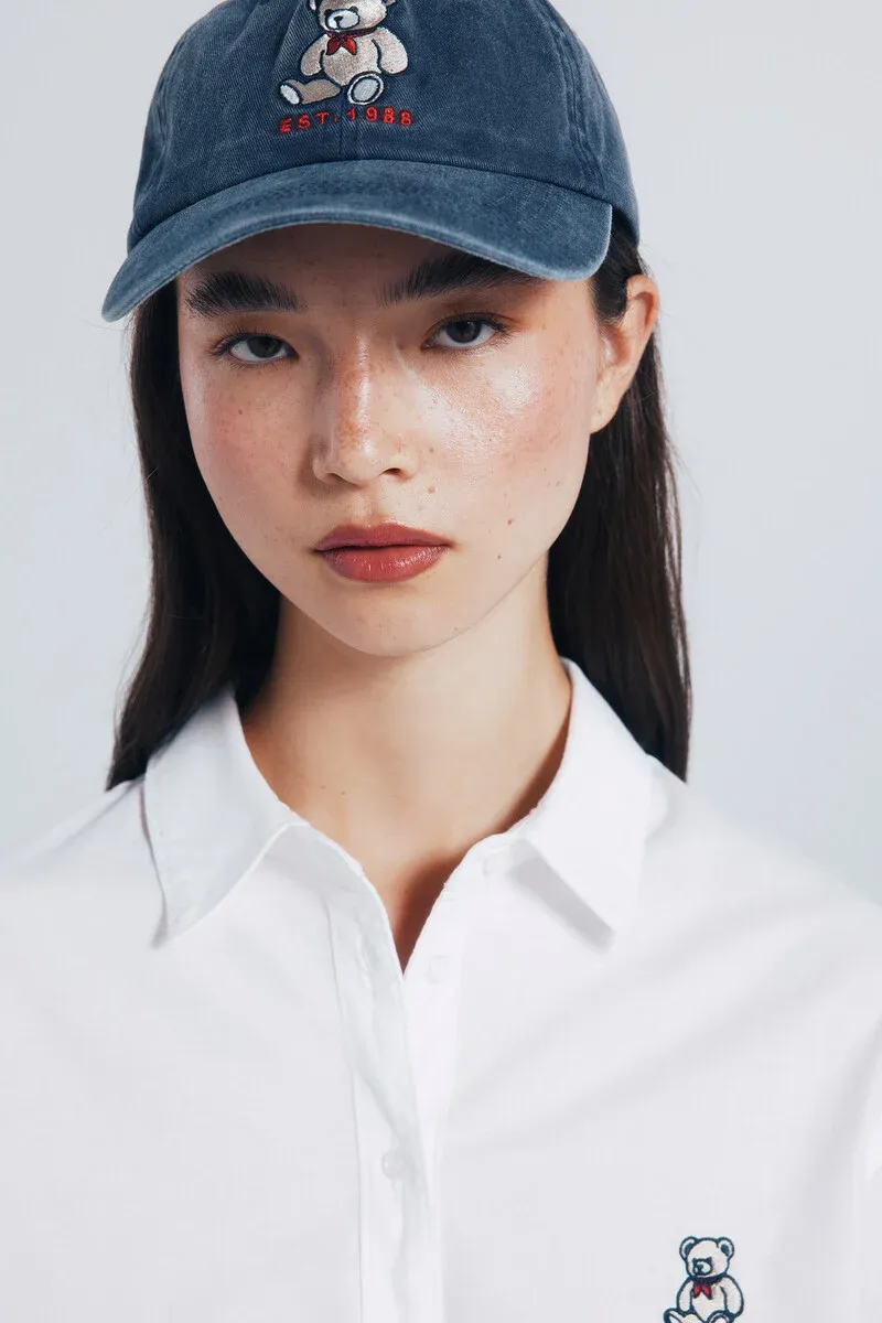 Oversized bear embroidered shirt