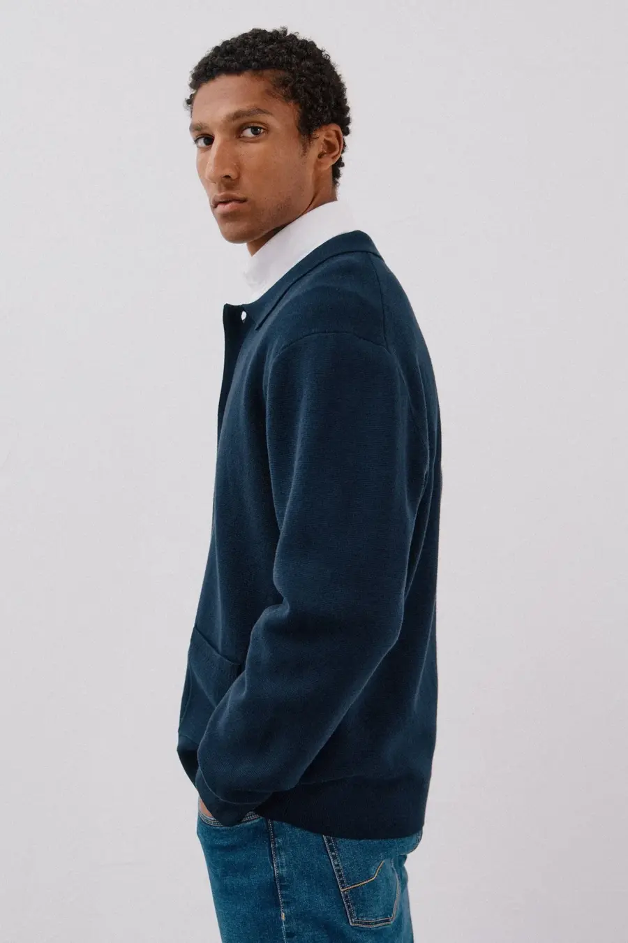 Cotton knit overshirt sweater