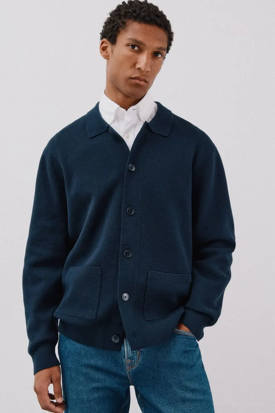 Cotton knit overshirt sweater