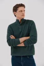 Structured cotton sweater with high neck and buttons