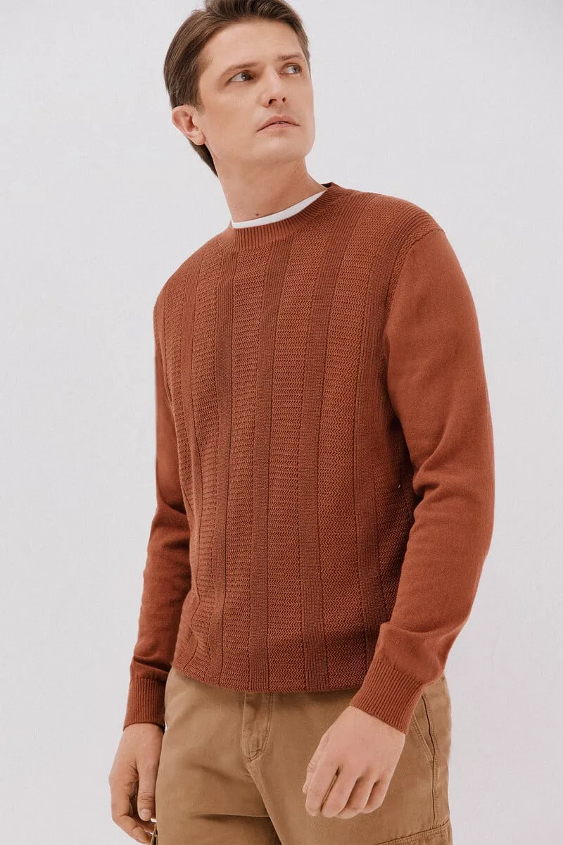Fine cotton cable knit crew neck jersey