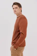 Fine cotton cable knit crew neck jersey