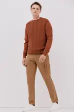 Fine cotton cable knit crew neck jersey