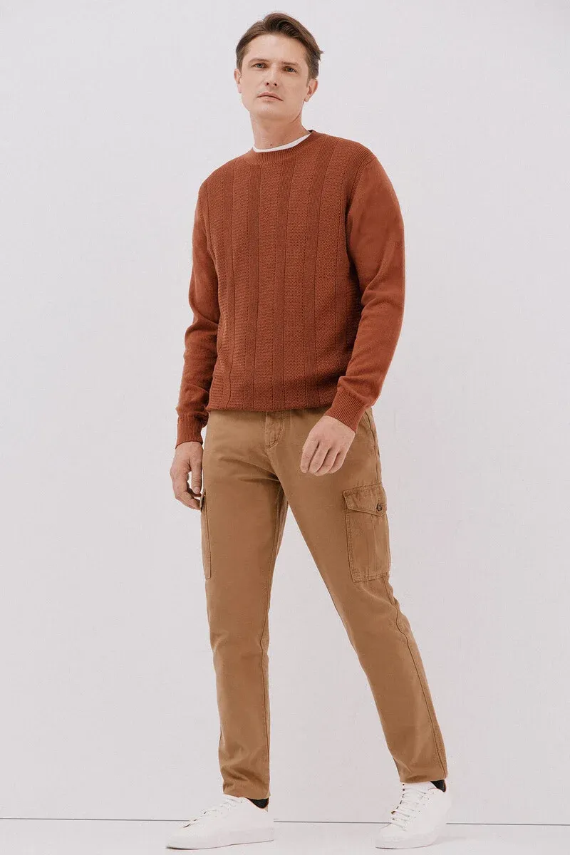 Fine cotton cable knit crew neck jersey