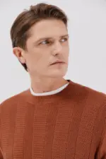 Fine cotton cable knit crew neck jersey