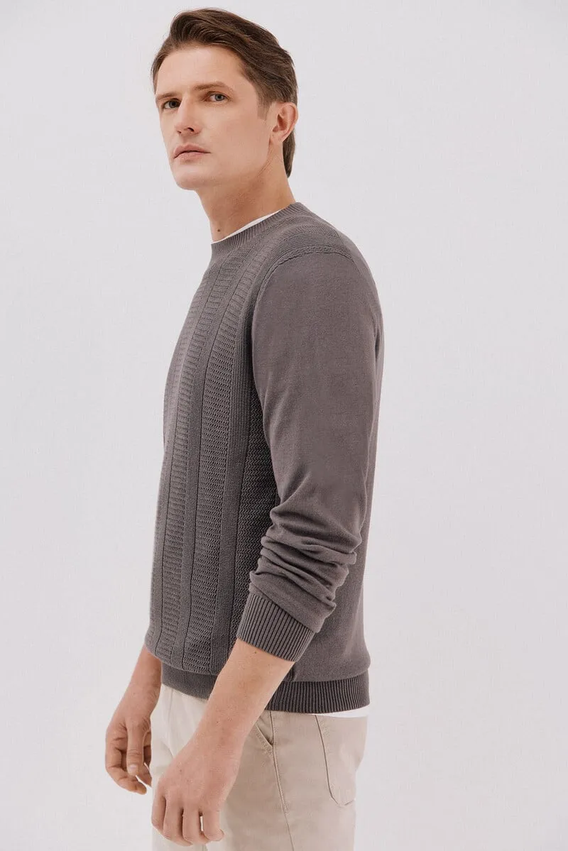 Fine cotton cable knit crew neck jersey