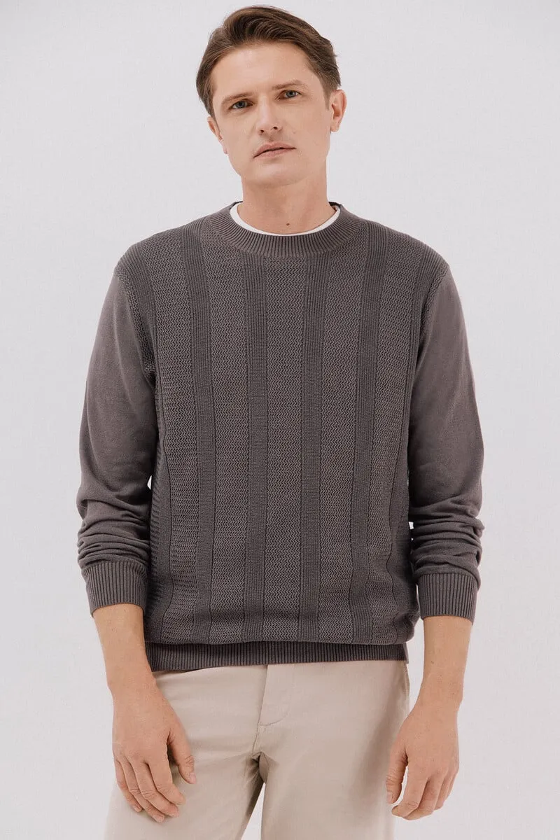 Fine cotton cable knit crew neck jersey