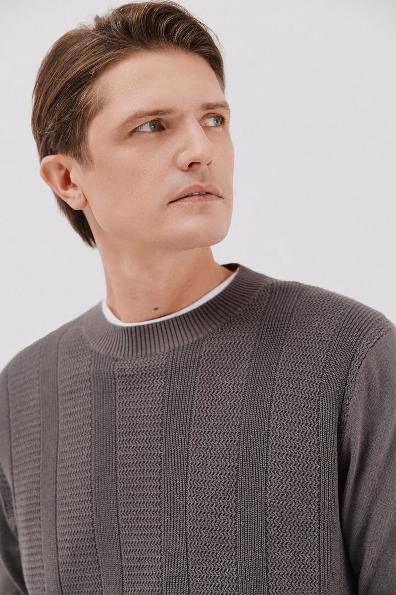 Fine cotton cable knit crew neck jersey