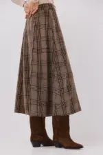 Plaid midi cape skirt