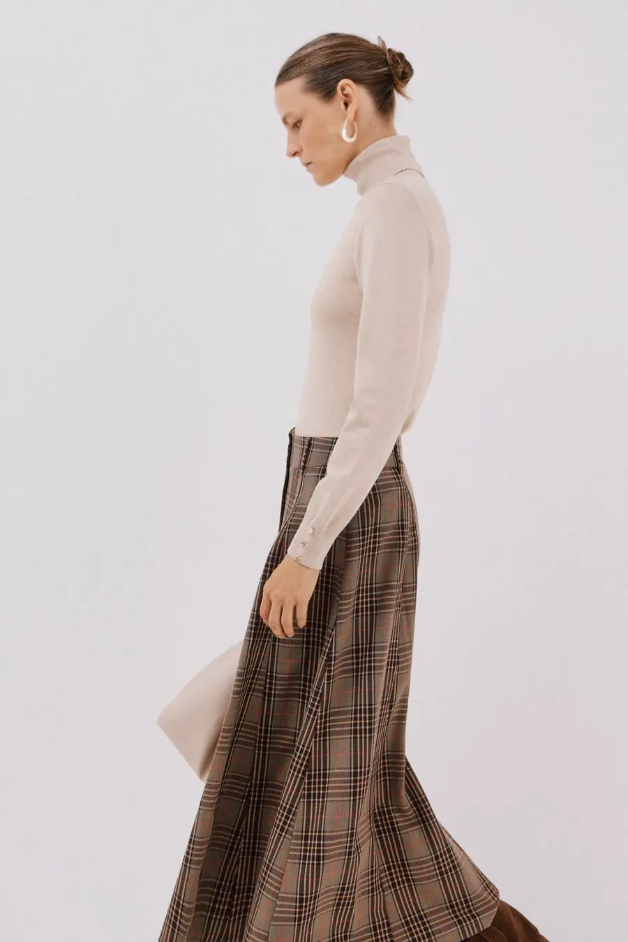 Plaid midi cape skirt