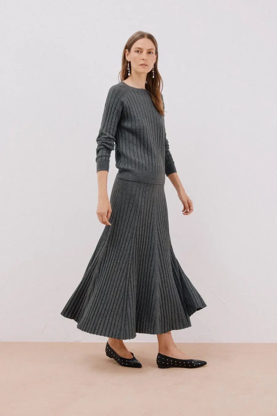 Flared jersey-knit skirt