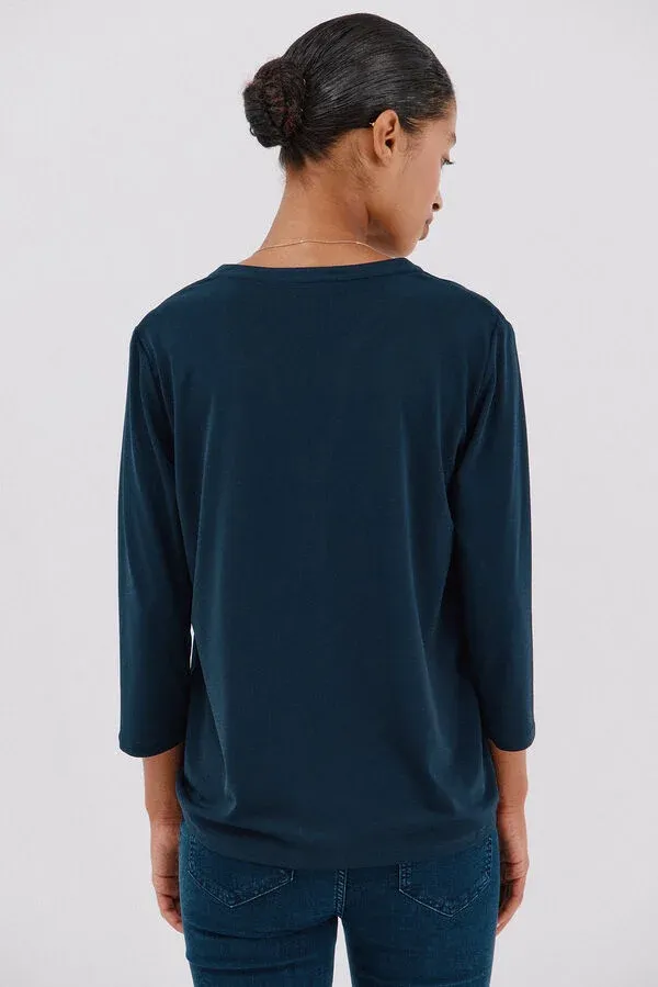 Linen-effect Mao collar T-shirt