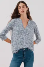 Linen-effect Mao collar T-shirt