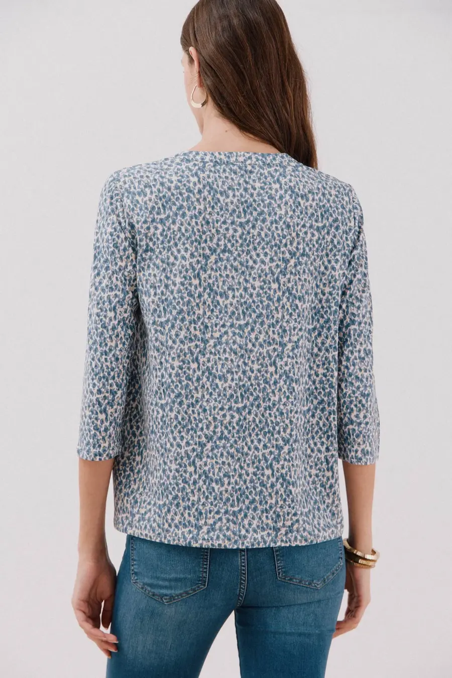 Linen-effect Mao collar T-shirt