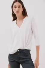 Linen-effect Mao collar T-shirt