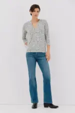 Linen-effect Mao collar T-shirt