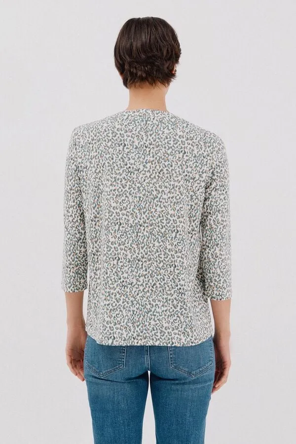 Linen-effect Mao collar T-shirt