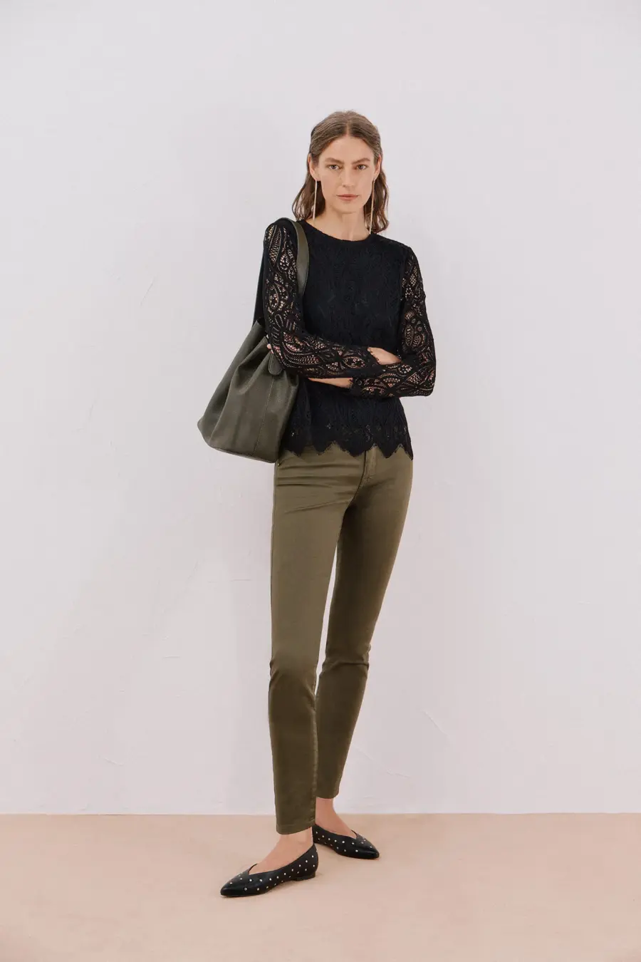 Top guipur manga larga