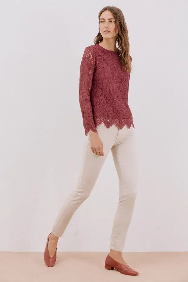 Top guipur manga larga