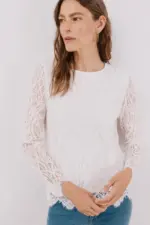 Top guipur manga larga