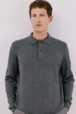 Cotton cashmere polo neck sweater