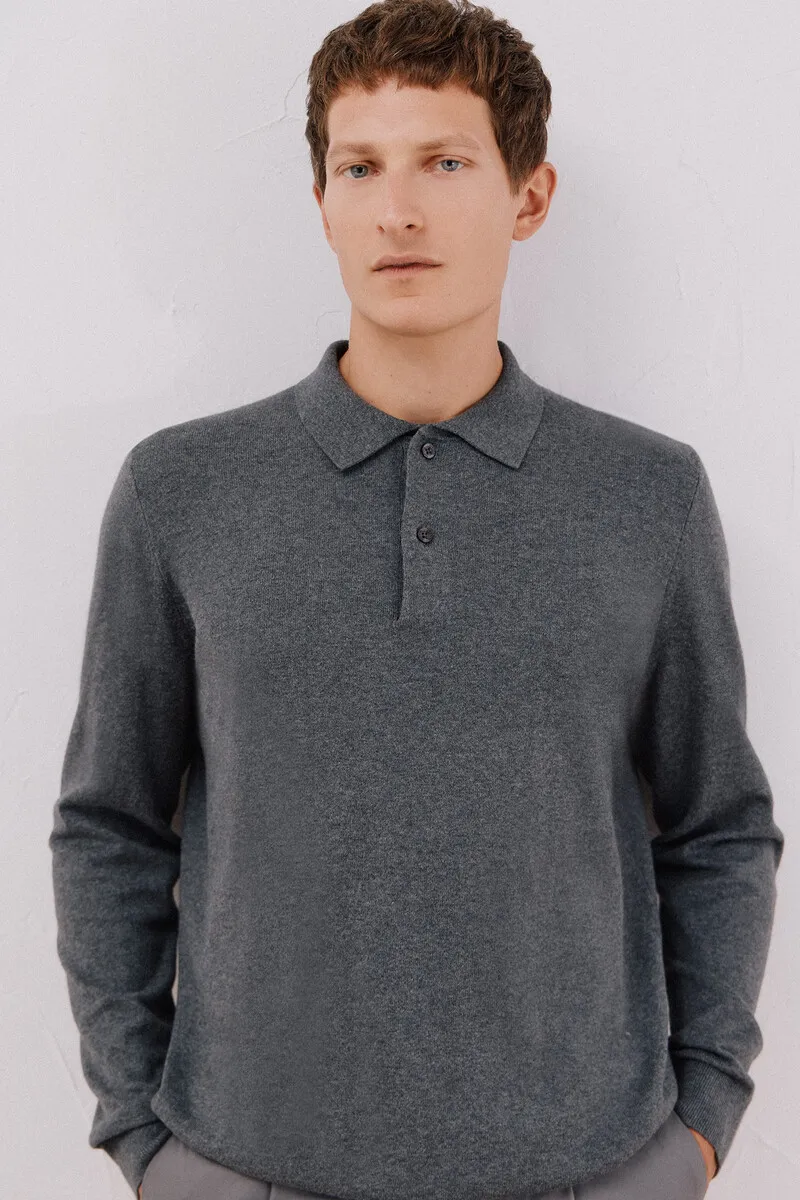 Cotton cashmere polo neck sweater