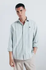 Lightweight striped oxford shirt