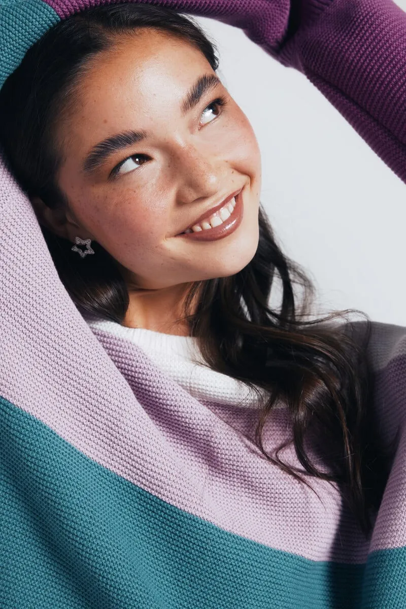 Cotton color block sweater