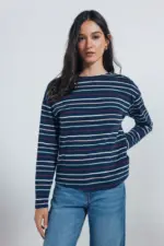 Striped T-shirt with shoulder buttons
