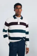 Striped polo neck sweater