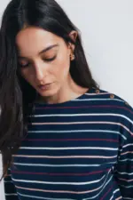 Striped T-shirt with shoulder buttons