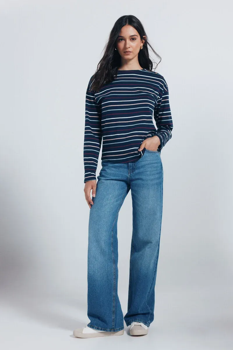 Striped T-shirt with shoulder buttons