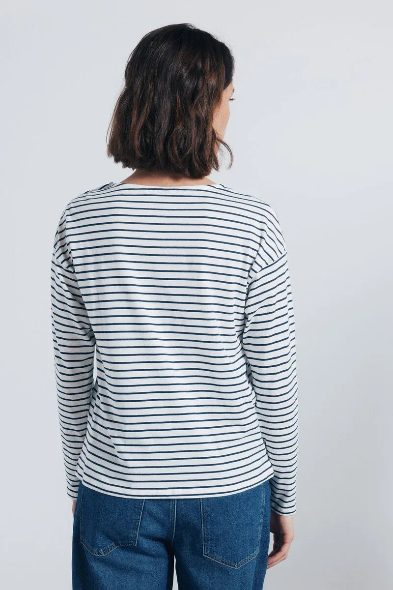 Striped T-shirt with shoulder buttons