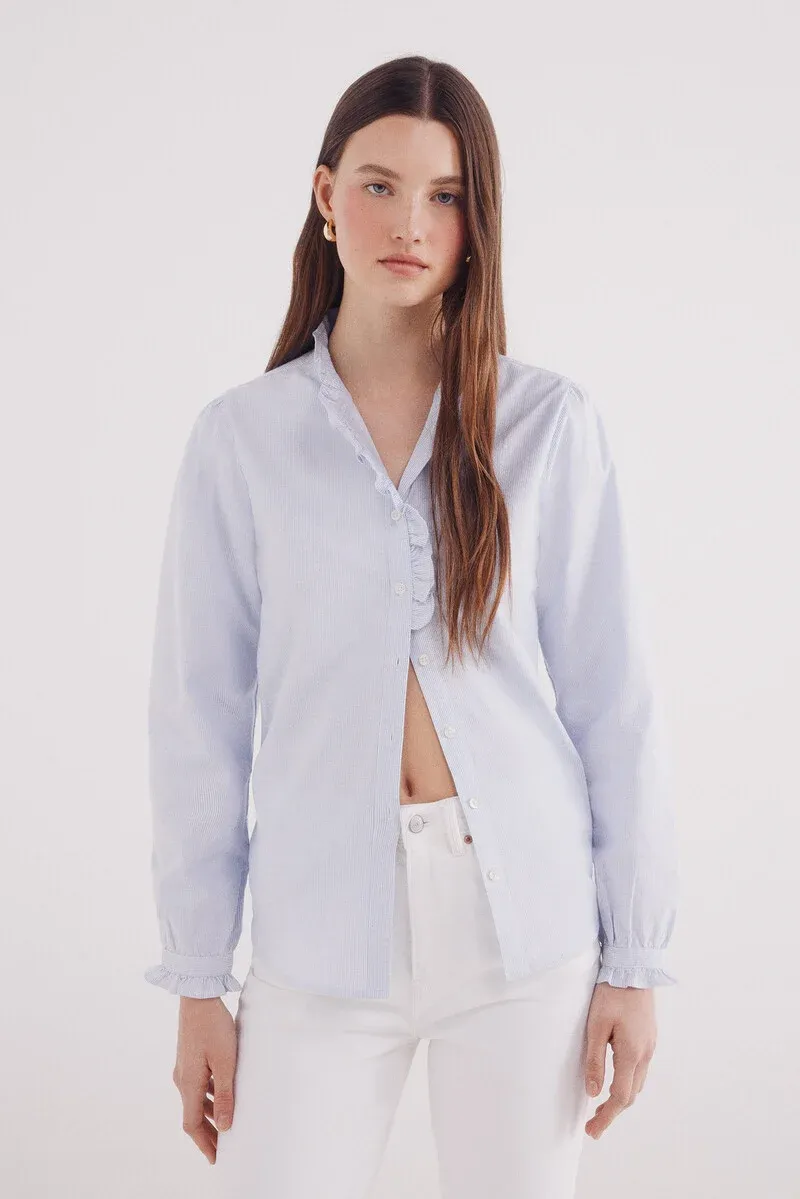 Oxford blouse with ruffle collar