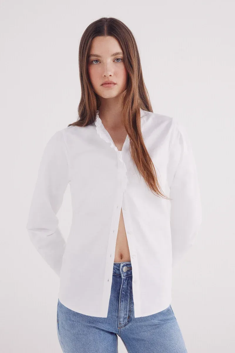 Oxford blouse with ruffle collar