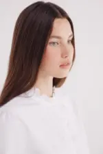 Oxford blouse with ruffle collar