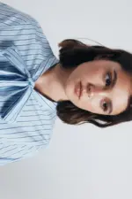 Striped bow neck blouse