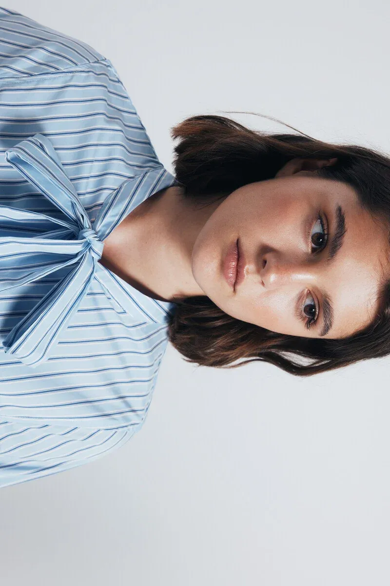 Striped bow neck blouse