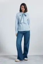 Striped bow neck blouse