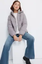 Padded jacket with recycled polyester hood