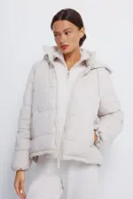Padded jacket with recycled polyester hood