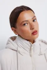 Padded jacket with recycled polyester hood