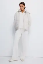 Padded jacket with recycled polyester hood