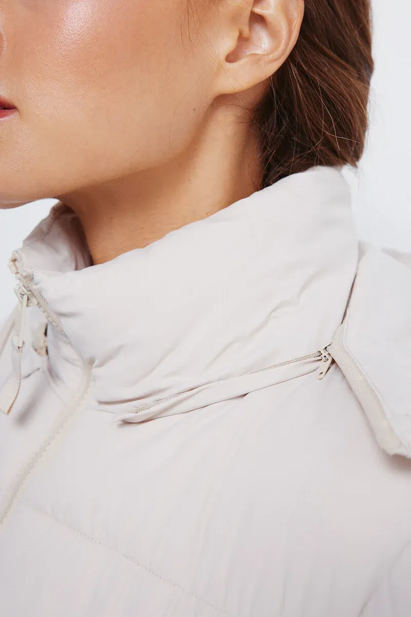 Padded jacket with recycled polyester hood