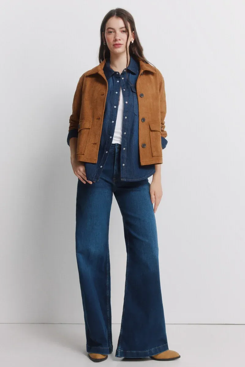 Denim shirt with cotton pockets