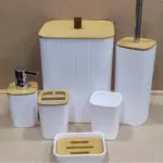 طقم سطل تواليت 6 قطع غطاء خشبي