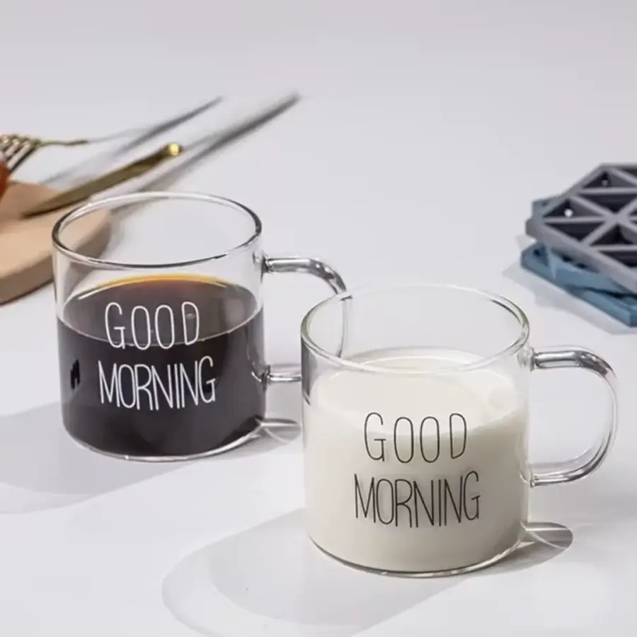 فناجين قهوة اسبرسو بيد زجاج شفاف GOOD MORNING 1083-7