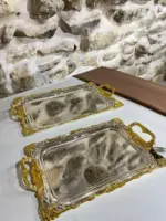 طقم / 2 صواني ضيافة مستطيل مزخرف فضي مذهب ADC 24 - K15
