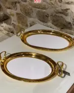 طقم / 2 صواني ضيافة بيضاوي مزخرف ابيض مذهب ADC 24 - K6